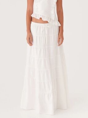Peppermayo White Tiered Maxi Skirt
